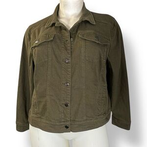 MARKET & Spruce Olive Green Stretch Denim Trucker Jean Chore Jacket Plus 3X